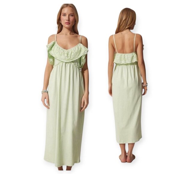 Zara pistachio sleeveless ruffled romantic cottagecore maxidress size S EUC - Picture 3 of 11